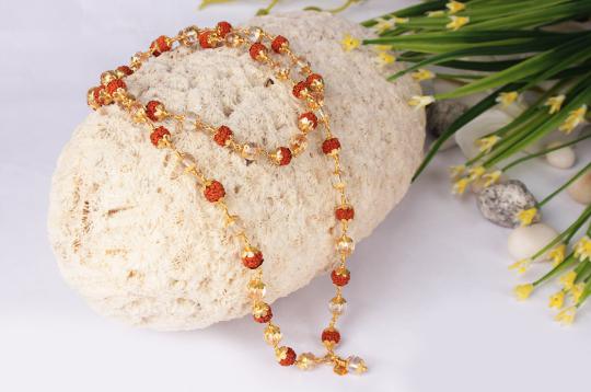 6mm Rudraksha and Crystal Beads in Pure Gold