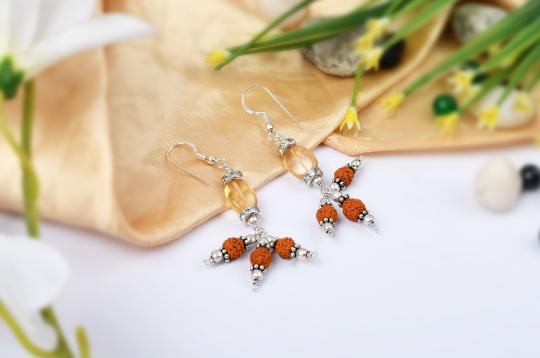 Yellow Citrine and Rudraksha Earring - I