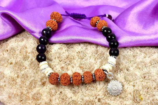 9 mukhi Rudraksha and Amethyst beads Bracelet - I