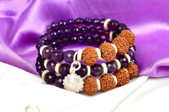 9 mukhi Rudraksha and Amethyst beads Bracelet - II