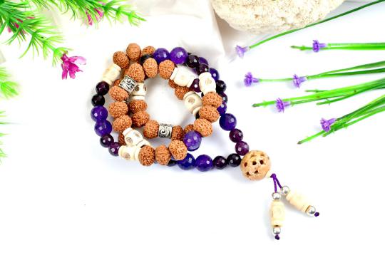 9 mukhi Rudraksha and Amethyst beads Mala - I