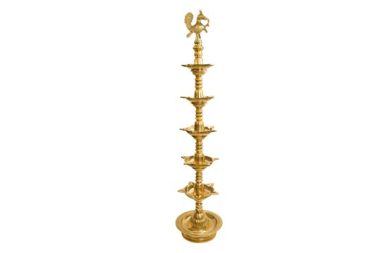 5 tier Peacock Samai lamp in Brass