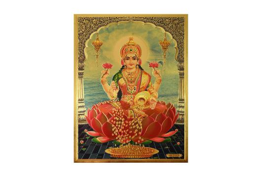 Goddess Mahalakshmi Photo in Golden Sheet - Large