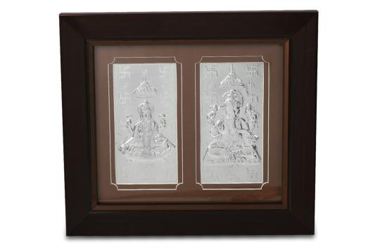 Ganesh Laxmi in silver with frame - III