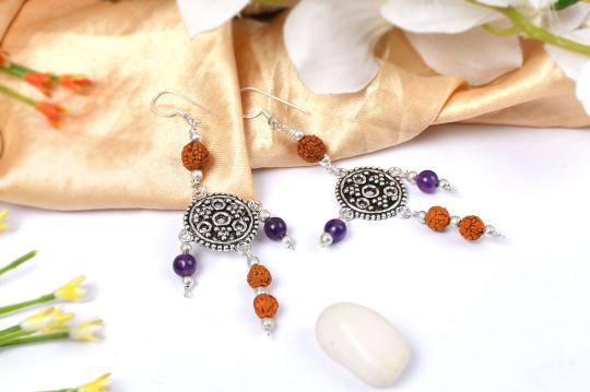 Amethyst and Rudraksha Earring - II