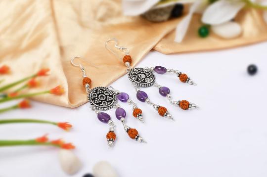 Amethyst and Rudraksha Earring - I