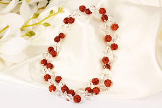 Sphatik and Rudraksha Mala in silver wire - 54 Beads - 8mm