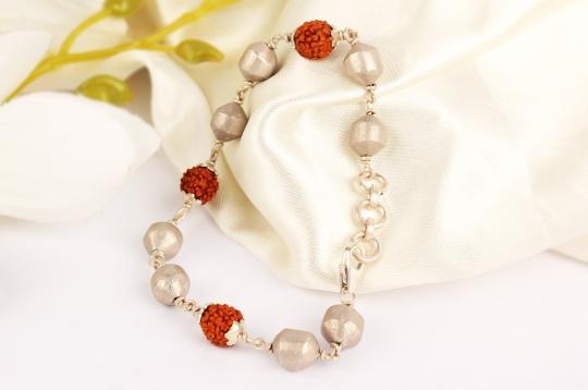 Rudraksha and Parad Bracelet in silver knot - 10 to 13mm