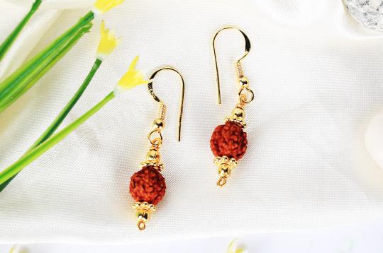 Rudraksha and Gold Earring Set with Gold Chakri and Balls - 9mm