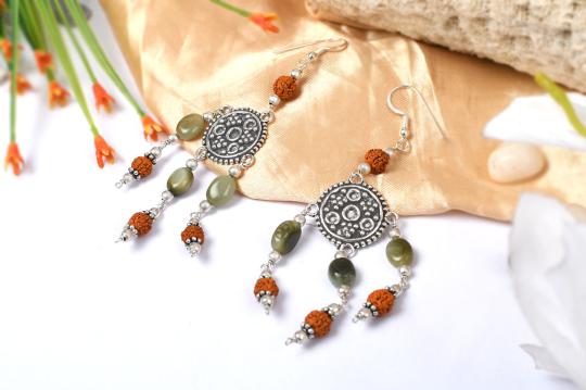 Cats Eye and Rudraksha Earring