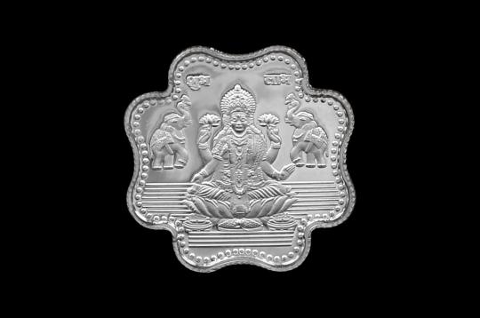 Shree Om Swastik Subh Labh Gajalaxmi Clover Shape Pure Silver Coin
