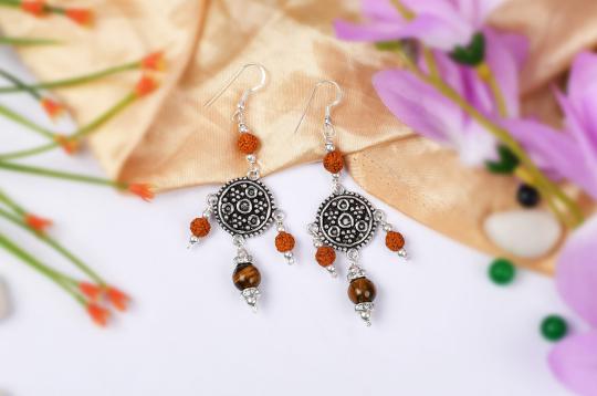 Tiger Eye and Rudraksha Earring - III
