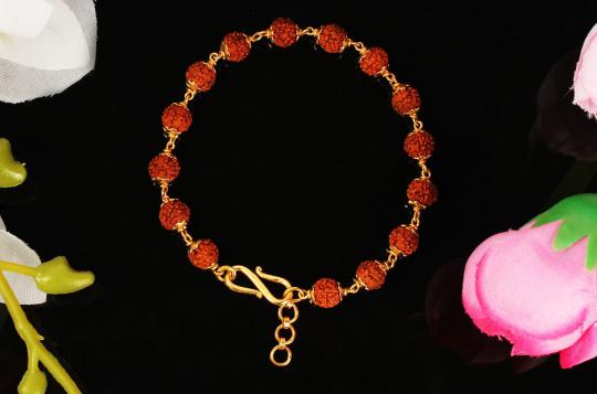 Rudraksha punchmukhi bracelet with gold flower caps - 5 mm