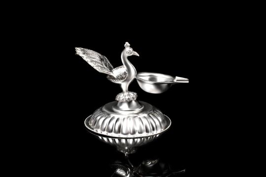 Peacock Oil Lamp in Pure Silver - II