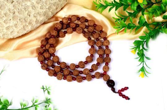 6 mukhi Semi Chikna Mars Mala from Java with Red Agate beads