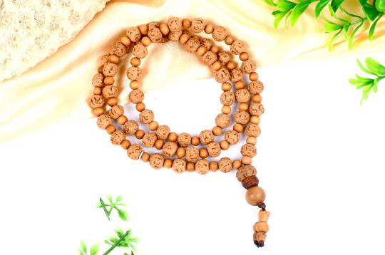 6 mukhi Semi Chikna Mars Mala from Java with Sandalwood beads