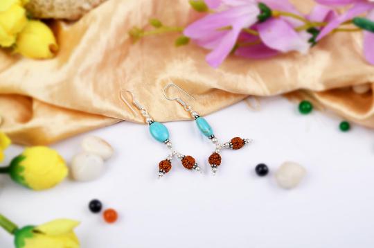 Rudraksha and Turquoise Earring - I