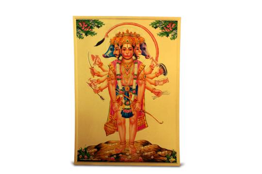 Punchmukhi Hanuman Photo in Golden Sheet - Large