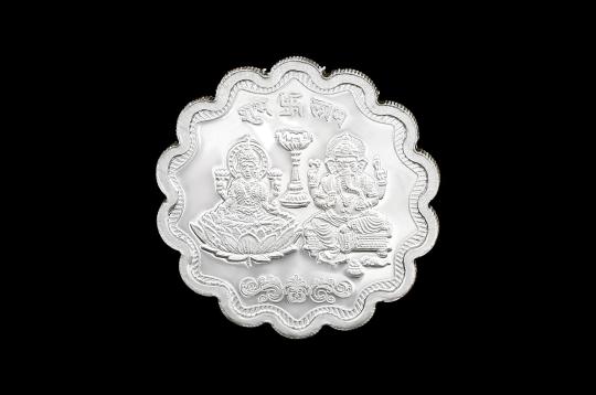 Designer Subh Labh Swastik Shree Laxmi Ganesh Pure Silver Coin