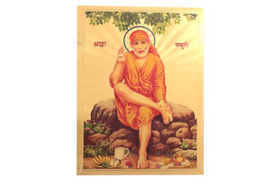 Sai Baba Photo in Golden Sheet - Large