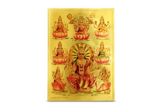 Goddess Ashta Lakshmi Photo in Golden Sheet - Large