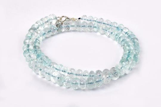 Aquamarine button shape mala - Faceted beads