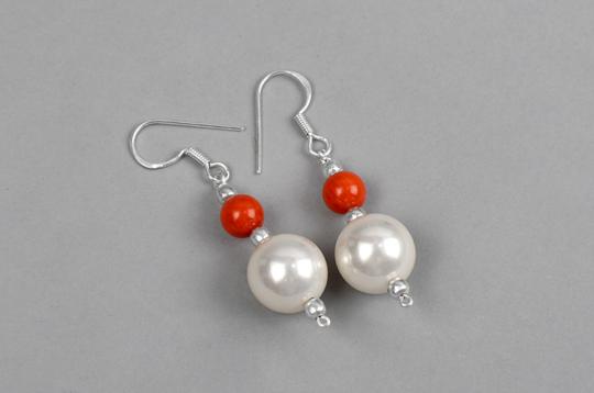 Pearl and Coral bead Earrings - III