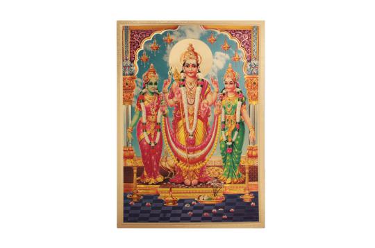 Lord Kartikeya with Valli and Deviyani Photo in Golden Sheet - Large