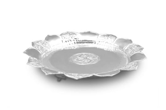 Designer puja plate in pure silver
