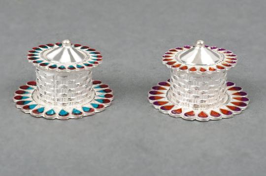 Designer Haldi Kumkum Container in Silver - Set of 2