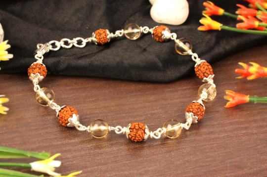 4 mukhi Java bracelet with Citrine beads in flower caps