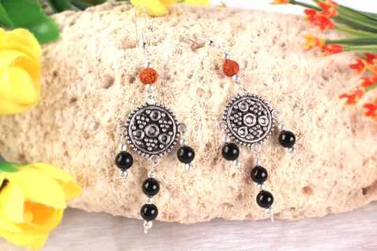 Rudraksha Black Agate Earrings - II