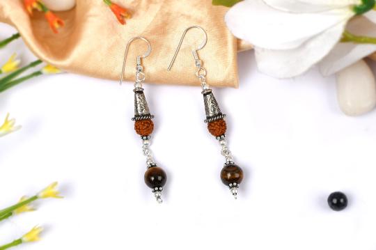 Tiger Eye and Rudraksha Earring - I