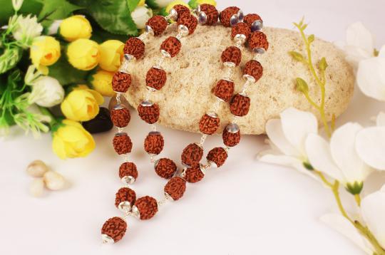 Large 4 mukhi Brahma mala in silver caps