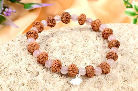 7 mukhi Mahalaxmi bracelet from Java with Rose Quartz beads