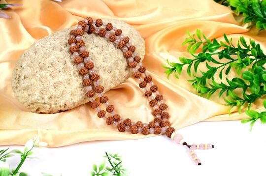 7 mukhi Mahalaxmi Mala from Java with Rose Quartz beads