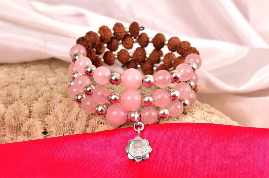 7 mukhi Rudraksha and Rose Quartz Bracelet