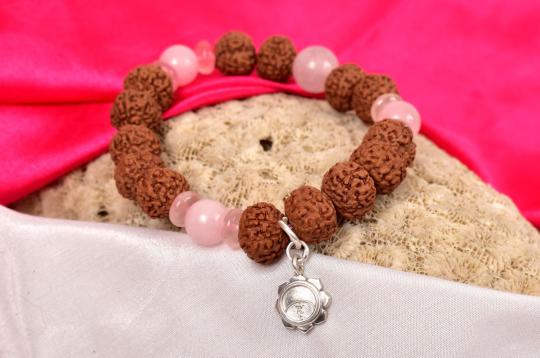 7 mukhi Rudraksha and Rose Quartz Bracelet - I