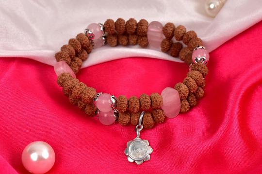 7 mukhi Rudraksha and Rose Quartz Bracelet - III