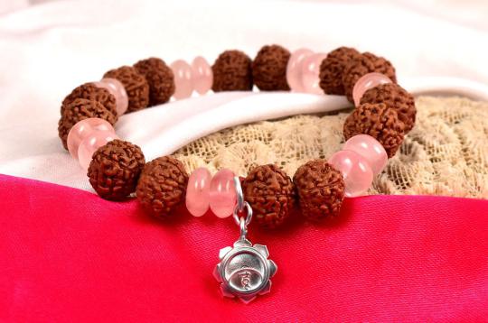 7 mukhi Rudraksha and Rose Quartz Bracelet - V