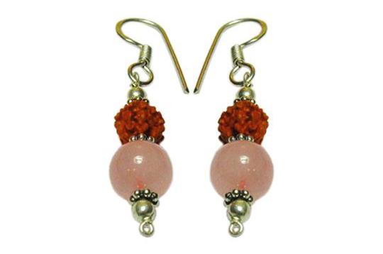 Rudraksha Rose Quartz Earrings