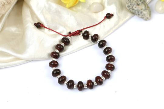 Red Sandalwood with silver ball bracelet - Elliptical beads