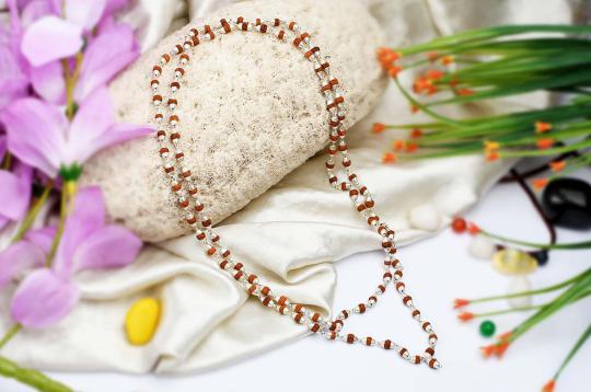 Rudraksha punchmukhi mala in conical silver caps