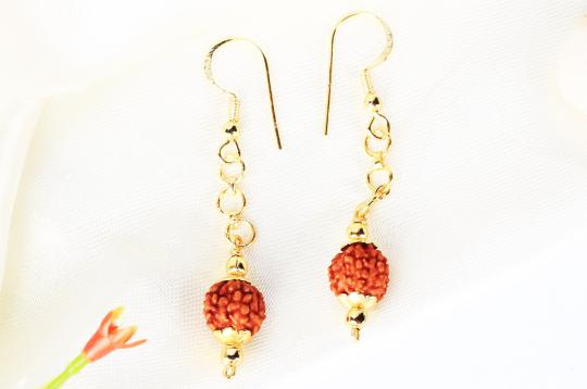 Rudraksha and Gold Earring Set with Gold Caps and Balls - 9mm