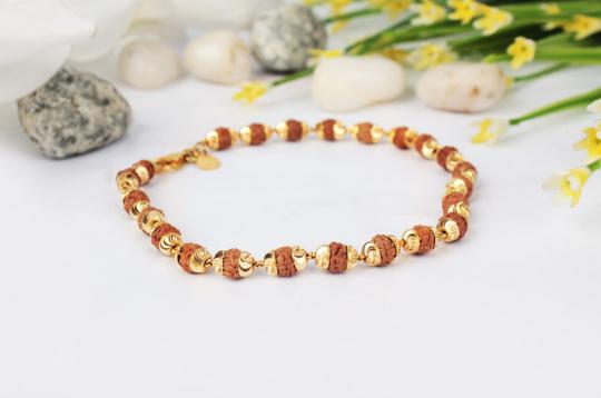Rudraksha punchmukhi Bracelet with designer gold caps