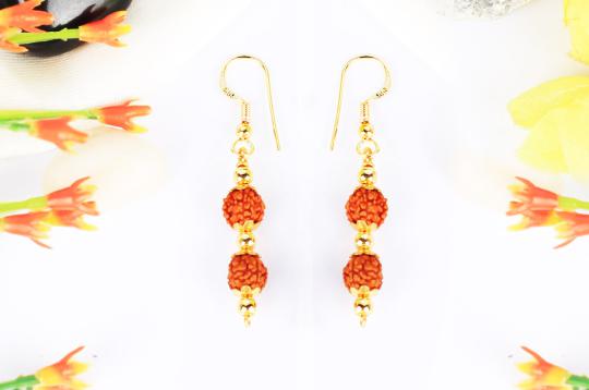 Rudraksha and Gold Earring Set with gold caps and balls - 7mm