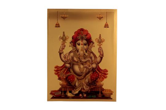 Lord Turban Ganesha Photo in Golden Sheet - Large