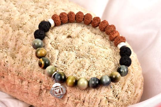 8 Mukhi Rudraksha and Black Cats Eye Bracelet