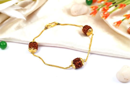 Rudraksha punchmukhi Bracelet in pure gold chain