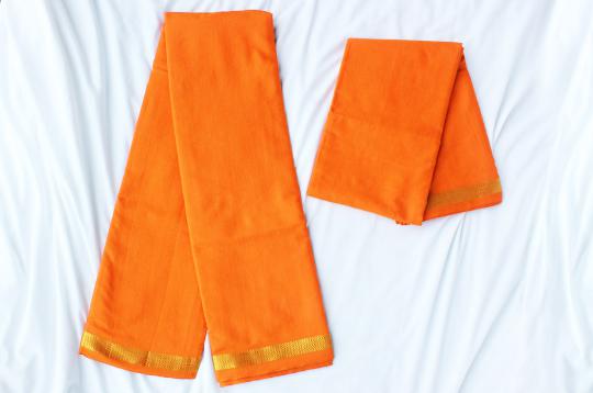 Puja Dhoti with Shawl - Orange